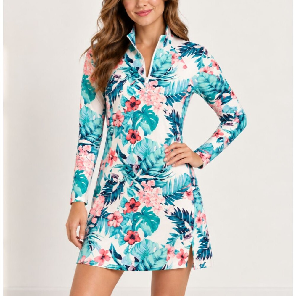 Tommy Bahama Golf & Tennis Women's Tropical Floral 1/4 Zip Dress XS